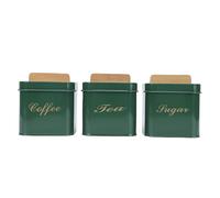 Sunicon A three piece tea caddy set, airtight storage containers with wooden handles, featuring a vintage style, for storing tea, coffee, sugar, and condiments (Green)