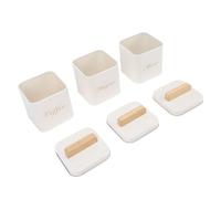 Sunicon A three piece tea caddy set, airtight storage containers with wooden handles, featuring a vintage style, for storing tea, coffee, sugar, and condiments (Beige)
