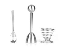 Sunicon Egg Cutter Topper Set, 3 pcs Stainless Steel Egg Opener Egg Whacker Poached Egg Separator Egg Cracker Tool with Eggshell Opener Spring Egg Cup Holder Spoon