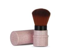 Sunicon Retractable Makeup Brush, Travel Kabuki Brush with Cover Short Marbling Makeup Foundation Brush for Blush, Bronzer, Buffing, Powder Cosmetics (Roseate)