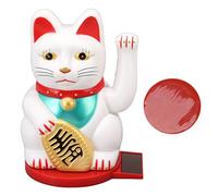 Sunicon Solar Powered Lucky Cat, 6 Inch Solar Powered Waving Arm Lucky Cat Welcoming Fortune Luck Wealth Feng Shui Decoration for Home Car Office Decor (White)