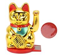 Sunicon Solar Powered Lucky Cat, 6 Inch Solar Powered Waving Arm Lucky Cat Welcoming Fortune Luck Wealth Feng Shui Decoration for Home Car Office Decor (Gold)