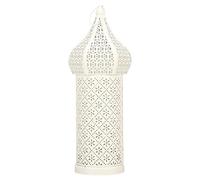 Sunicon White Hollow LED Lamp,Moroccan Style Metal Hollow Lamp Vintage Hanging Candle Lantern Battery Powered Hanging Decorative Lantern for bedroom living room