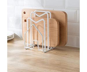 SUNIFCON Cutting Board Rack Chopping Board Organizer Stand Holder Kitchen Countertop Pots Pan Lids Rack Organizer Flat Steel 4.92’’Lx5.71‘’Wx8.46H White