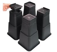 Sunifier Bed Risers Heavy Duty 3,4,5,6,7,8,9,10 inch, Adjustable L Furniture Risers, Bed Lifts Risers for Dorm Beds Frame, Sofa, Desk, Couch, Chairs Legs (Black 4-Pack, 3-10 inch)