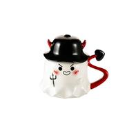SUNITER Ghost Face Coffee Mug - Halloween Ceramic Mug with Spooky Pumpkin Design and Lid a fun gift for horror lovers and office decor 266ml,Devil Elf