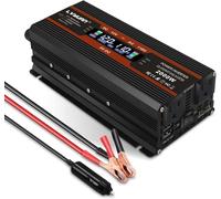 Sunivora 1000 Watt Car Power Inverter 12V DC to 110V/120V AC Converter 2000W Peak with LCD Display, 2 AC Outlets & 5V USB 3.0 Port, Car Plug in Adapter Outlet Supplies Power to Appliances in Car Boat