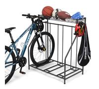 Sunix Bike Stand Rack, 3 Bicycle Floor Parking Stand, Bike Rack Garage Organizer with Storage Basket & Hooks,3 Widths Adjustable Bike Slot for Mountain, Hybrid, Indoor Outdoor Bike Storage Station