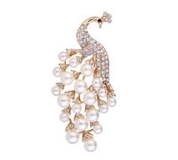 sunjiaqi Crystal Peacock Brooch Pearl Peacock Animal Bird Pins Vintage Rhinestone Brooches Breastpin Wedding Party Dress Hat Fashion Accessories for Clothes Gold Tone
