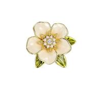 Sunjiaqi Gold Camellia Brooch Pearl Flower Pin Rhinestone Jewelry Valentine's Day Gift for Women