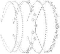 Sunjiyan 4 x Rhinestone Headbands Silver Bridal Wedding Headbands Crown Metal Hair Bands Headpieces Prom Hair Accessories Flower Leaf For Women Girls Valentine's Day Gift
