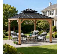 Sunjoy 3.3X3.3M Solar Hardtop Gazebo With Anthracite Steel Roof, Led Light & Ceiling Hook