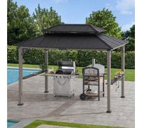 Sunjoy 3.6X2.4M Wood Frame Grill Gazebo, Anthracite Hardtop With Electrical Outlets & Shelves