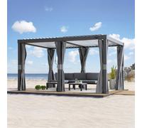 Sunjoy 3M X 4M Solar Led Louvered Pergola Adjustable Rainproof Aluminum Hardtop Gazebo, Anthracite