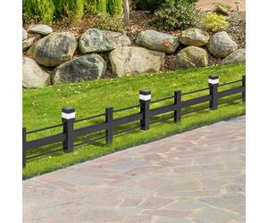 SUNJOY 5-Pack Solar Garden Fence with Waterproof LED Path Lights - Decorative Metal Strip Pattern Border Fencing Panels for Outdoor Landscaping, Black