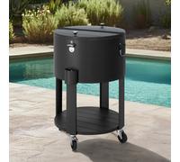 Sunjoy 60 Quart Rooling Ice Chest Cooler Cart, Portable Patio Party Bar Drink Cooler Cart, Black
