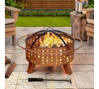 Sunjoy 83Cm Wood Burning Fire Pit Garden Backyard Outdoor Fire Pit Includes Lid & Poker