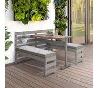 Sunjoy Outdoor Picnic Table Dining Bench Set With Removable Cushions And Metal Railing