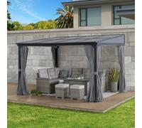Sunjoy Wall Mounted Gazebo With Grey Curtains And Netting