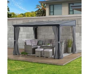 Sunjoy Wall Mounted Gazebo With Grey Curtains And Netting