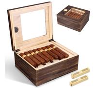 SUNJULY Humidor, Handcrafted Cedar Wood Cigar Humidor With Hygrometer, Humidifier And Divider, Cuban Cigar Box, Humidor Cigar Box As Gift For Boys/Fathers/Friends (About 30 Cigars)