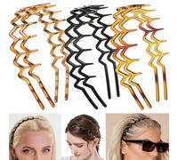 Sunkangkang 6 PCS Zig Zag Headbands Plastic Wavy Hair Head Band Comb with Teeth Hoop Accessories for Women Men Girls, Classic Black&Retro Leopard