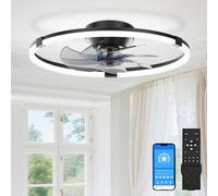 SUNKENET Ceiling Fans with Lights and Remote, 50cm LED Ceiling Fan Light, 3000K-6500K Dimmable Smart Fan Ceiling Light, 6 Wind Speeds & Reversible, Black Modern Fan Light Ceiling for Bedroom