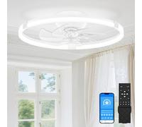 SUNKENET Ceiling Fans with Lights and Remote, 50cm LED Ceiling Fan Light, 3000K-6500K Dimmable Smart Fan Ceiling Light, 6 Wind Speeds & Reversible, White Modern Fan Light Ceiling for Bedroom