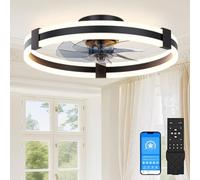 SUNKENET Ceiling Fans with Lights and Remote, 50cm LED Ceiling Fan Light, 3000K-6500K Dimmable Smart Fan Ceiling Light, 6 Wind Speeds & Reversible, Black Queit Fan Light Ceiling for Bedroom