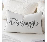 Sunkifover Decorative Lumbar Pillow Covers 12x20 Inch Soft Solid Rectangle Embroidered Rectangle with Let's Snuggle Saying for Bed Bedroom (Color Grey)
