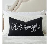 Sunkifover Let's Snuggle Decorative Lumbar Pillow Cover - 12x20 Inch Black and White Cotton Embroidery Throw Pillowcase for Bed, Bedroom, Living Room, Home Decor
