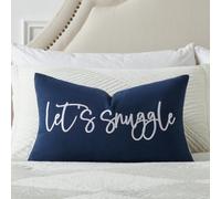 Sunkifover Let's Snuggle Decorative Lumbar Pillow Cover - 12x20 Inch Blue and White Cotton Embroidery Throw Pillowcase for Bed, Bedroom, Living Room, Home Decor