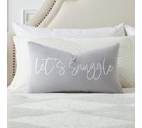 Sunkifover Let's Snuggle Decorative Lumbar Pillow Cover - 12x20 Inch Light Grey and White Cotton Embroidery Throw Pillowcase for Bed, Bedroom, Living Room, Home Decor