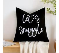 Sunkifover Let's Snuggle Decorative Throw Pillow Cover - 18" x 18" Black and White Cotton Embroidery Suqare Throw Pillowcase for Bed, Bedroom, Living Room, Home Decor