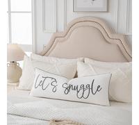 Sunkifover Let's Snuggle Rectangle Decorative Pillow Covers. White and Gray Embroidered Lumbar Pillow Case 14x36 Inches for Bed Bedroom.