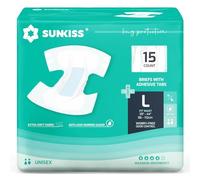 SUNKISS Adult Nappies with Maximum Absorbency, Disposable Adult Diapers for Men and Women, Odor Control, Comfortable, Large, 15 Count