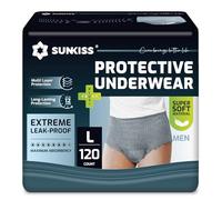 SUNKISS Incontinence Pants for Men, Daytime Disposable Adult Pull Ups, Mens Protective Underwear with Maximum Absorbency, Grey, Large, 120 Count (4 Packs of 30)