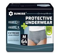 SUNKISS Incontinence Pants for Men, Daytime Disposable Adult Pull Ups, Mens Protective Underwear with Maximum Absorbency, Grey, Medium, 64 Count (4 Packs of 16)
