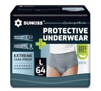 SUNKISS Incontinence Pants for Men, Daytime Disposable Adult Pull Ups, Mens Protective Underwear with Maximum Absorbency, Grey, Large, 64 Count (4 Packs of 16)
