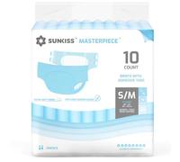 SUNKISS Masterpiece Adult Diapers with Ultimate Absorbency, Unisex Disposable Incontinence Briefs with Tabs for Women and Men, Odor Control, Overnight Protection,Blue, S/M, 10 Count