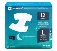 SUNKISS TrustPlus Overnight Adult Diapers with Tabs, Unisex Disposable Incontinence Briefs for Men and Women, Odor Control, Large, 12 Count