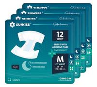 SUNKISS TrustPlus Overnight Adult Diapers with Ultimate Absorbency, Unisex Incontinence Briefs with Tabs for Men and Women, Odor Control, Medium, 48 Count (4 Packs of 12)