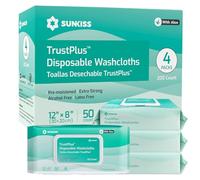 SUNKISS Trustplus Wet Wipes for Adult, Extra Thick 20 x 30 cm Body Cleaning Wipes with Aloe for Incontinence & Cleansing, Unscented, 200 Count (4 Packs of 50)