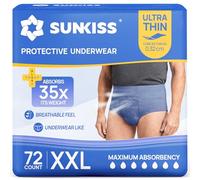 SUNKISS Ultra Thin Incontinence Pants for Men, Super Soft & Breathable, Disposable Protective Underwear, Fast-Absorbing, Blue, XXLarge, 72 Count(2 Packs of 36)