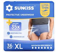 SUNKISS Ultra Thin Incontinence Pants for Men, Super Soft & Breathable, Disposable Protective Underwear, Fast-Absorbing, Blue, XLarge, 36 Count