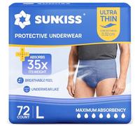 SUNKISS Ultra Thin Incontinence Pants for Men, Super Soft & Breathable, Disposable Protective Underwear, Fast-Absorbing, Blue, Large, 72 Count(2 Packs of 36)