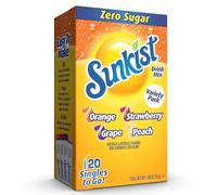 Sunkist Lemonade Assortment, Singles To Go Orange, Strawberry, Grape and Peach (Total 20 Sticks)