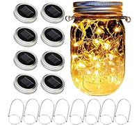 SunKite Solar Mason Jar Lights, 8 Pack 15 LED Waterproof Fairy Firefly Jar Lids String Lights with Hangers(NO Jars), Patio Yard Garden Wedding Easter Decoration - Warm White