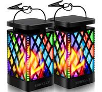 Sunklly Solar Lanterns- Hanging Solar Lights Outdoor Flickering Flame Hanging Lanterns Decorative Outdoor Lighting Solar Powered Waterproof LED Flame Umbrella Lights for Patio Garden, 2 Pack