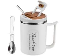 SunKrop Coffee Cup with Straw and Spoon 17OZ/500ML Stainless Steel Tumbler Office Mugs with Handle and Lid, Appreciation Gifts for Coworkers Employee Teacher Friends Family